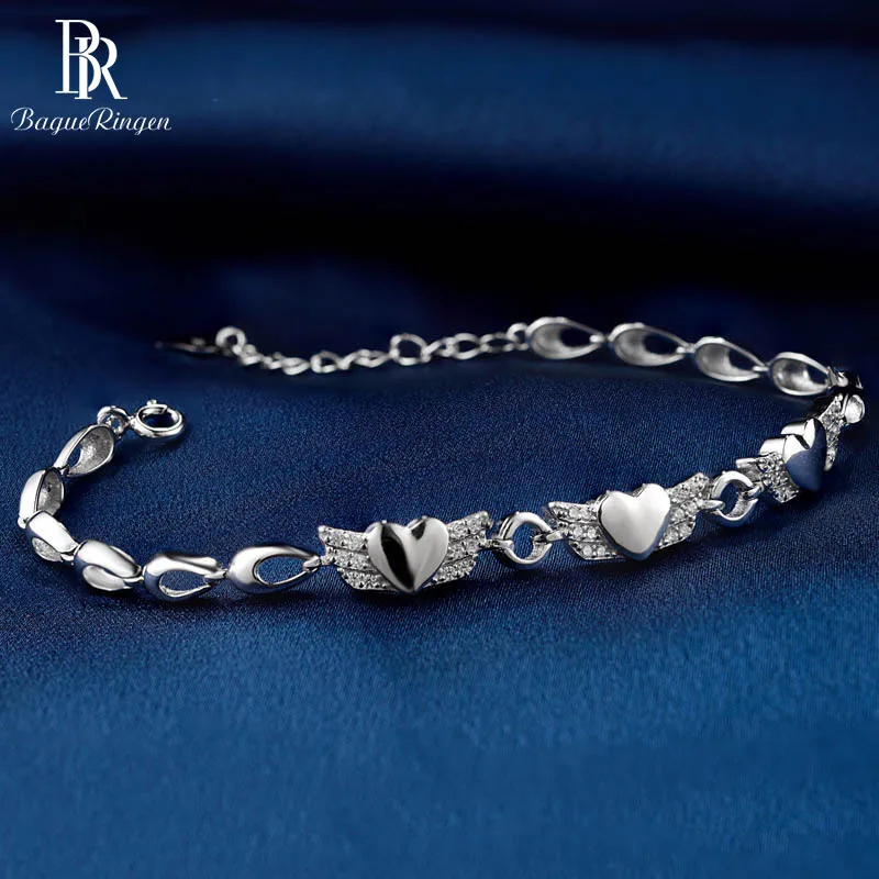 Женский браслет Bague Ringen из чистого серебра 925 пробы с крыльями сердца Модный