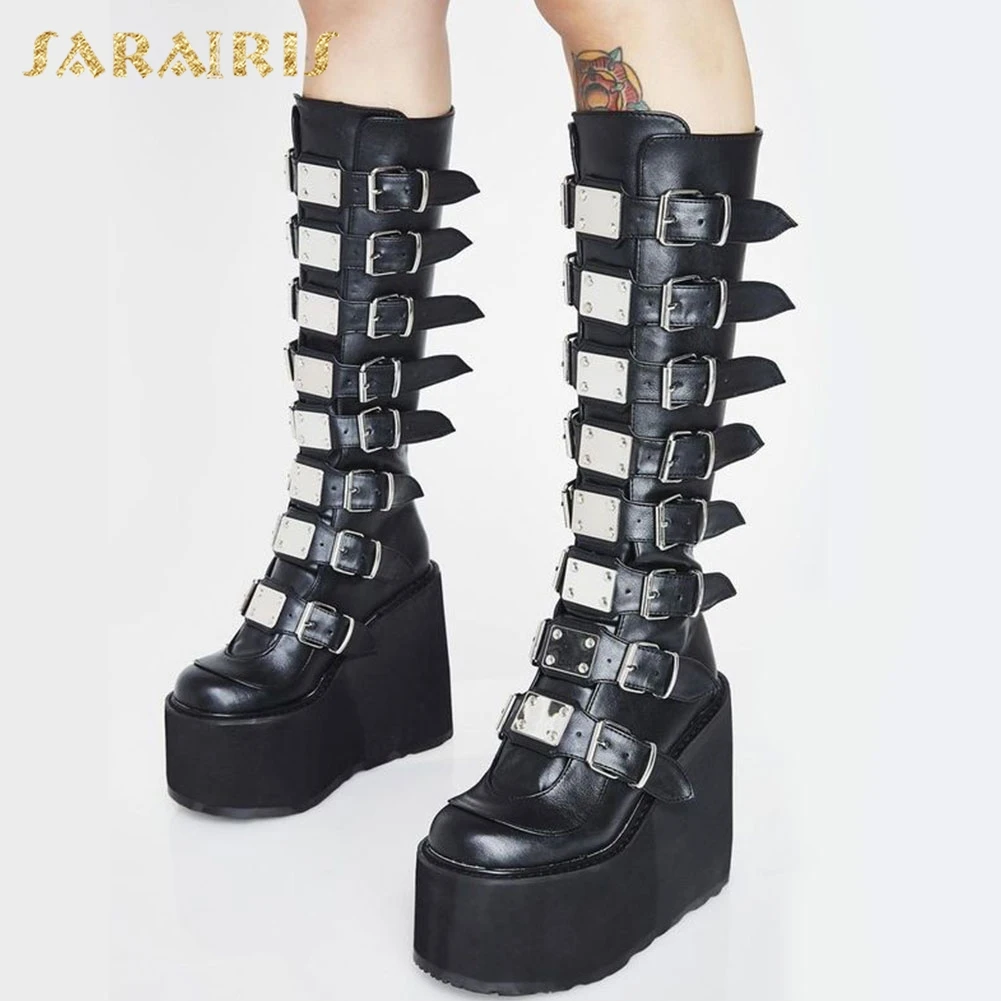 Brand Design Black Gothic Style Thick Platform Spring Autumn Winter Shoes Women Fashion Punk Street Cosplay Boots Plus Size 50 images - 6