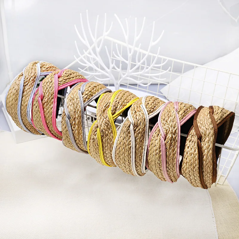 Женская Плетеная соломенная повязка для волос обруч Bazel аксессуары головной убор