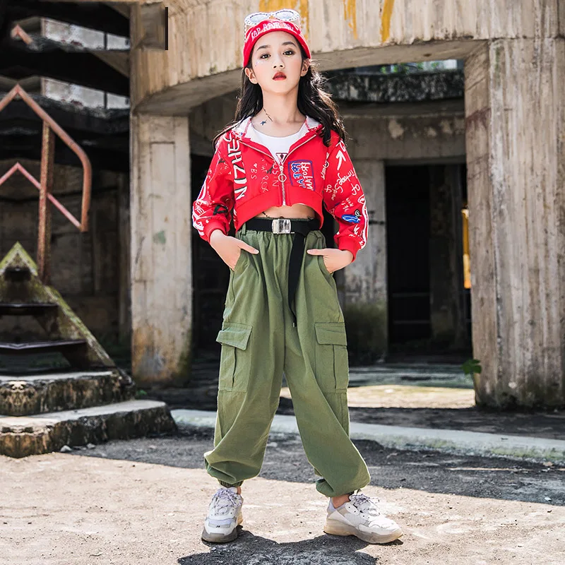 Танцевальные костюмы в стиле хип хоп для девочек красная модная куртка с