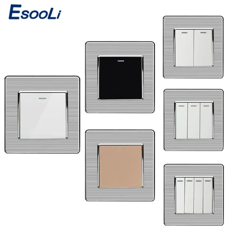 

Wall Switches 1/2/3/4 Gang Button LED Lamp Light Switch On / Off Wall Switch Push Button Interruptor Stainless Steel Panel