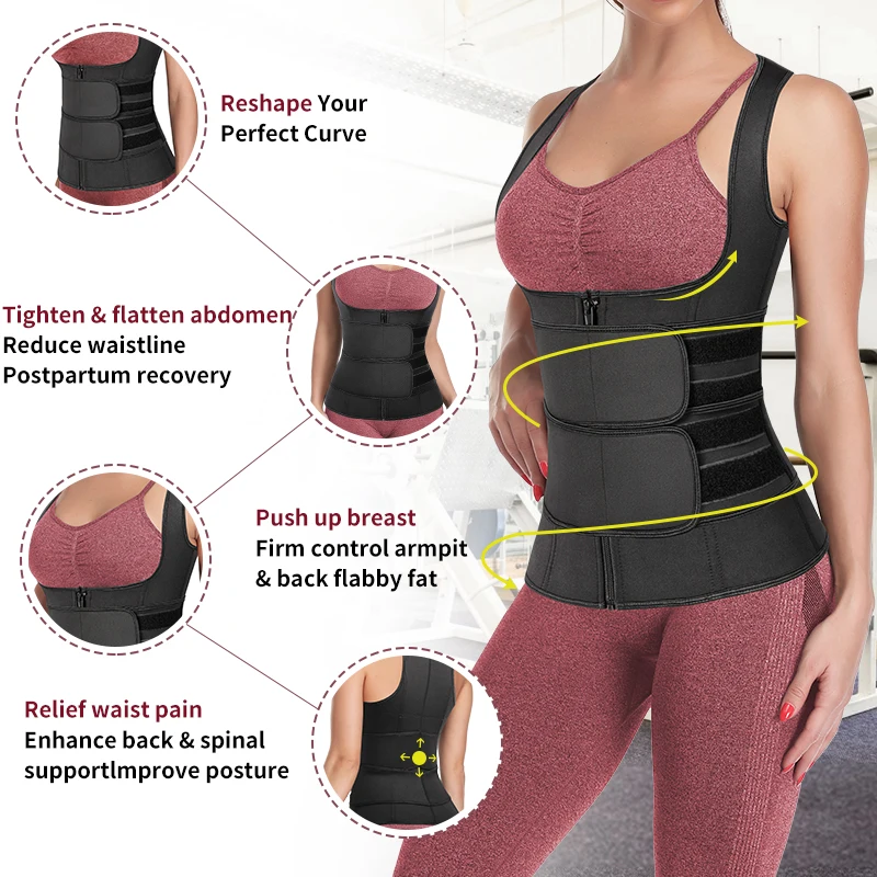 Women Waist Trainer Corset Zipper Vest Neoprene Body Shaper Cincher Tank Top with Adjustable Straps Waist Shapewear