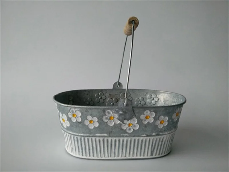 

10Pcs/Lot D19XH8CM Galvanized Planter Storage Basket Metal Box for Picnic SF-040