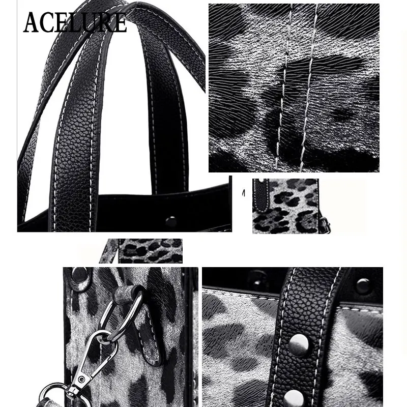 

Ladies Shopping Handbags High Capacity Leopard PU Leather Women Shoulder Bags Female Casual Fashion Zipper Bucket Totes Purse