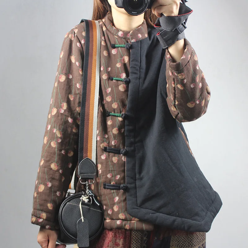 Женские хлопковые льняные парки в винтажном стиле с разноцветными пуговицами и