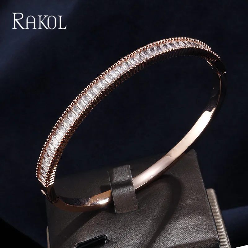 Женский браслет с кристаллами циркония RAKOL свадебный золотистого цвета