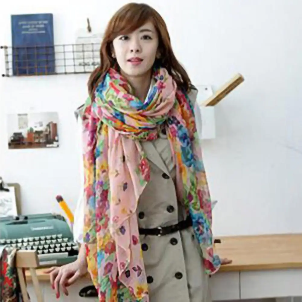 Женский шарф стильные легкие шарфы из вуали с цветочным принтом женская модная