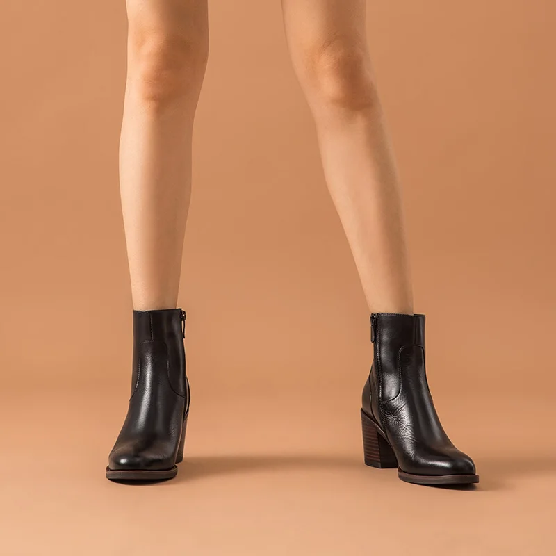 BeauToday/женские ботинки на высоком каблуке из натуральной коровьей кожи Вощеные