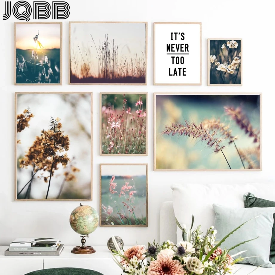

Wall Art Canvas Painting Spring Pink Flower Grass Land Quotes Nordic Posters And Prints Wall Pictures For Living Room Decoration