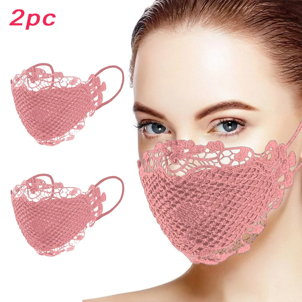 2 шт. Изящная кружевная аппликация модные маски для лица моющиеся ветрозащитные