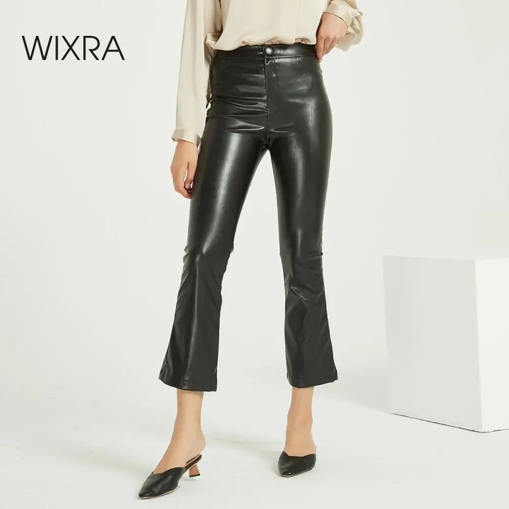 Женские широкие брюки из искусственной кожи Wixra однотонные с высокой талией и