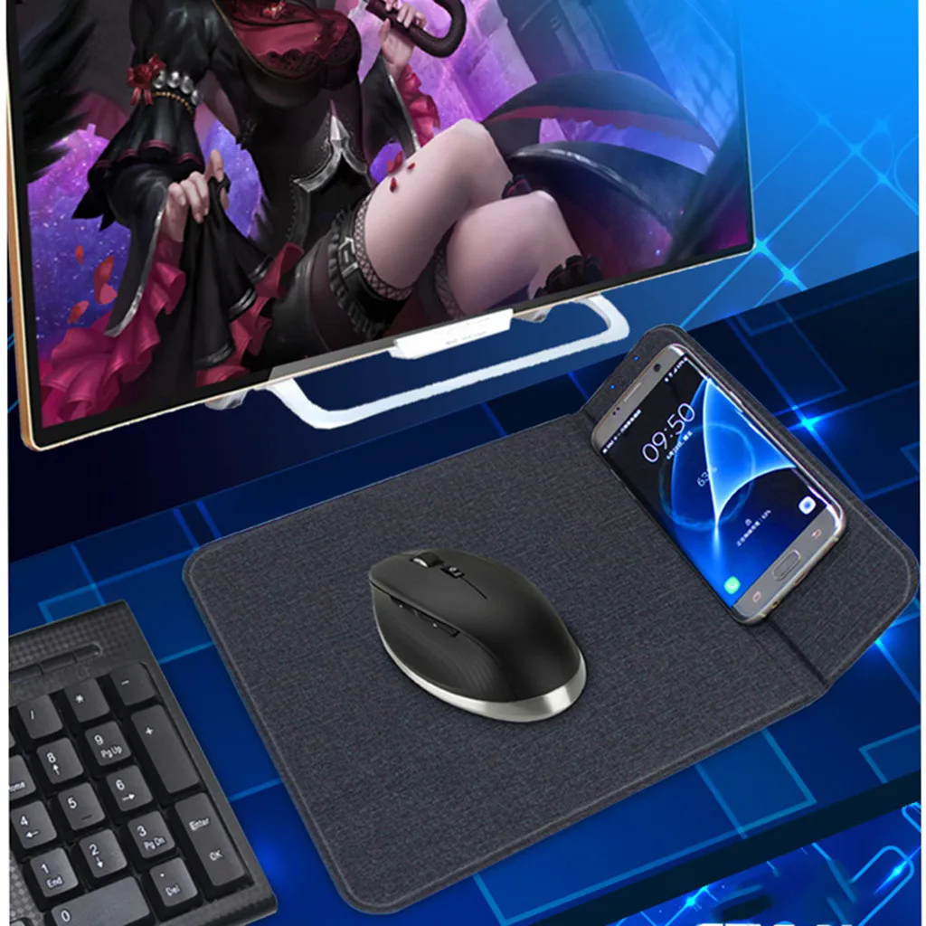 10W Wireless Charging Mouse Pad Fast Mat PU Computer Mousepad Multicolor Anti-Slip For Iphone PC Laptop 20J30 | Компьютеры и офис