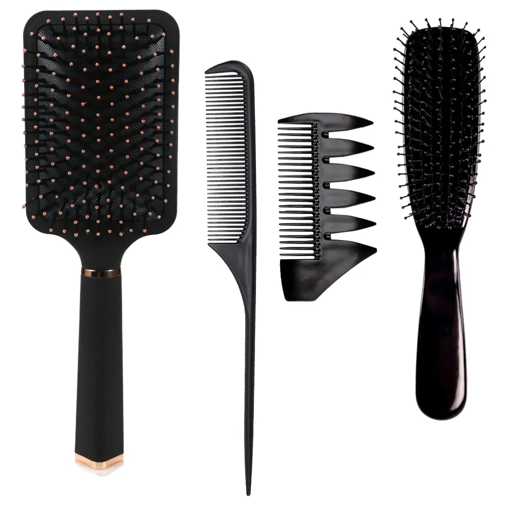 

4Pcs Hair Salon Hairstyling Combs Set Smooth Non Tangling Haircut Combs (Black)