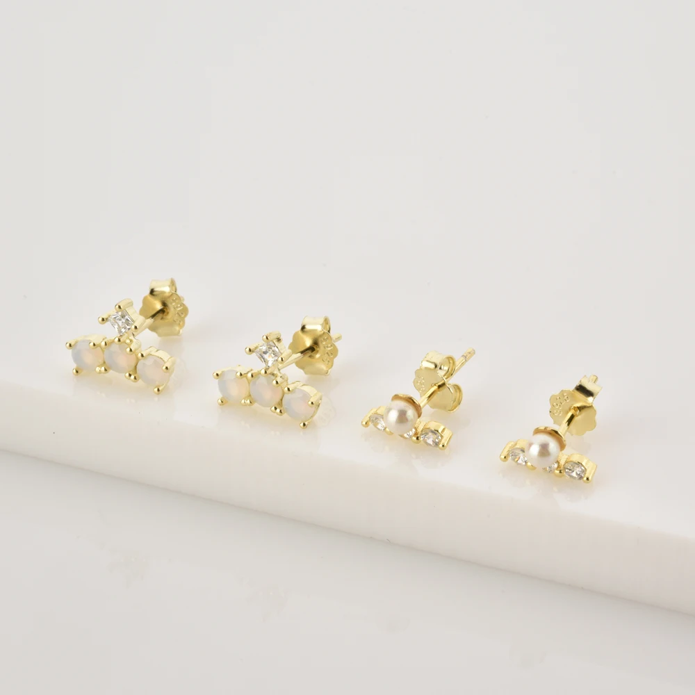 

Sterling Silver Small Pearl Opals Stud Earring Piercing Luxury Jewelry Gift Women Wedding Party Rock Punk Clip