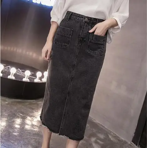 Женская юбка светло-синяя темно-синяя черная джинсовая на пуговицах спереди