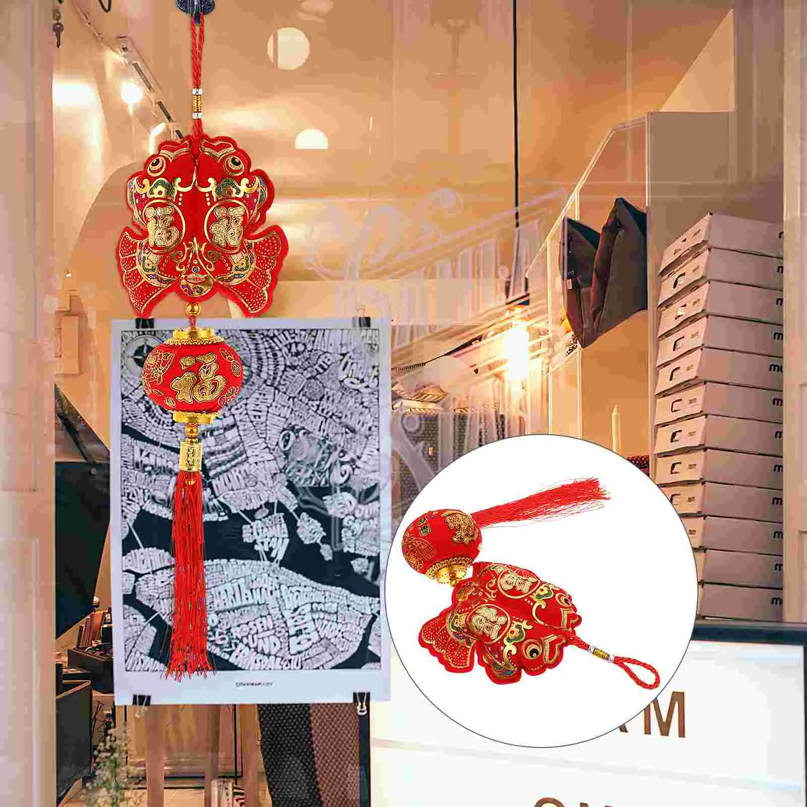 

2PCS Double Fish Lantern Hanging Decors Spring Festival Decors New Year's Day Pendants