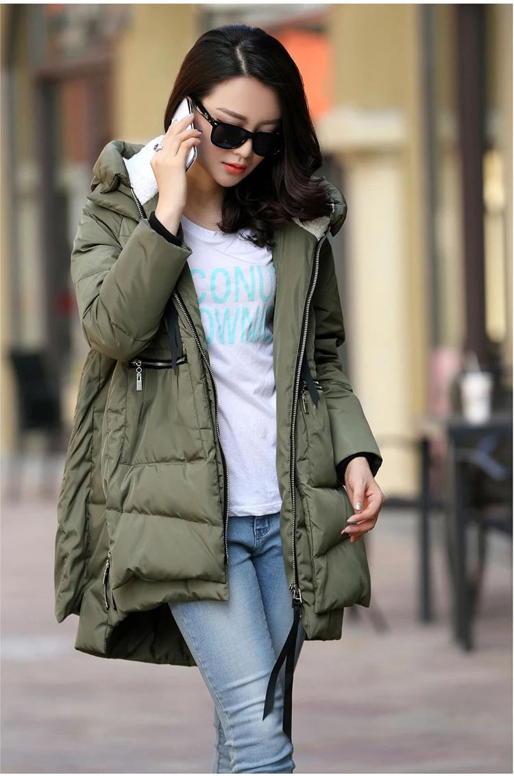 Женская зимняя куртка на утином пуху с капюшоном размеры до XL | одежда