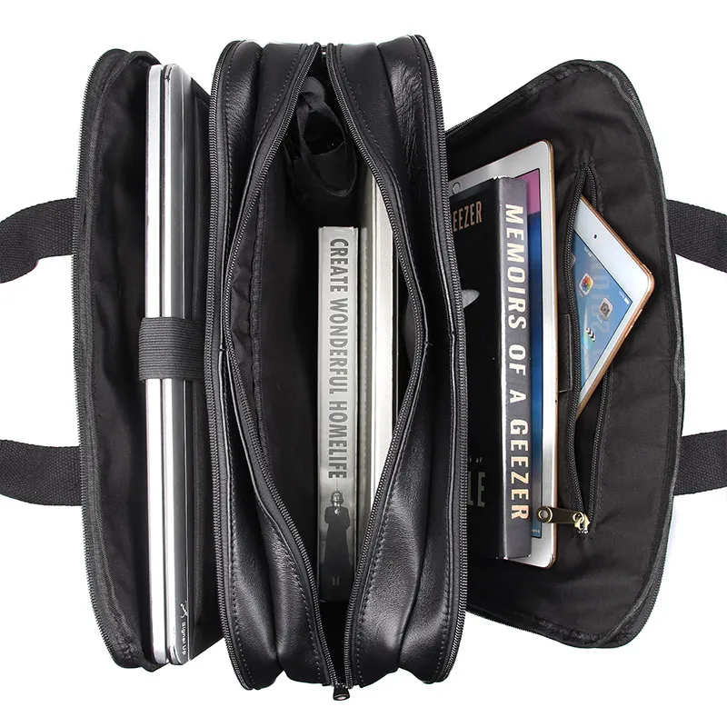 Мужской портфель из натуральной коровьей кожи классическая черная