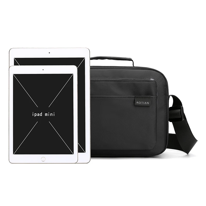 Black Shoulder Bag Men's Nylon Waterproof Messenger Small Solid Soft Zipper Horizontal Multi-pocket Travel Handbag |