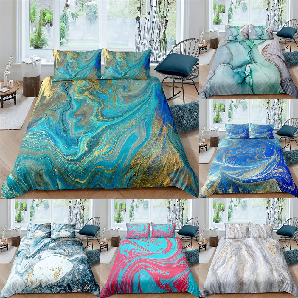 Красочный мраморный Комплект постельного белья пастельный розовый синий