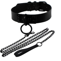 womens punk gothic leash collar black accessories sexy pu leather slave collar traction rope bdsm bondage necklace