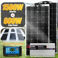 1500w modified sine wave inverter 600w 18v solar panel off gird power generator charger system kit accessories 12v dc to 220v ac