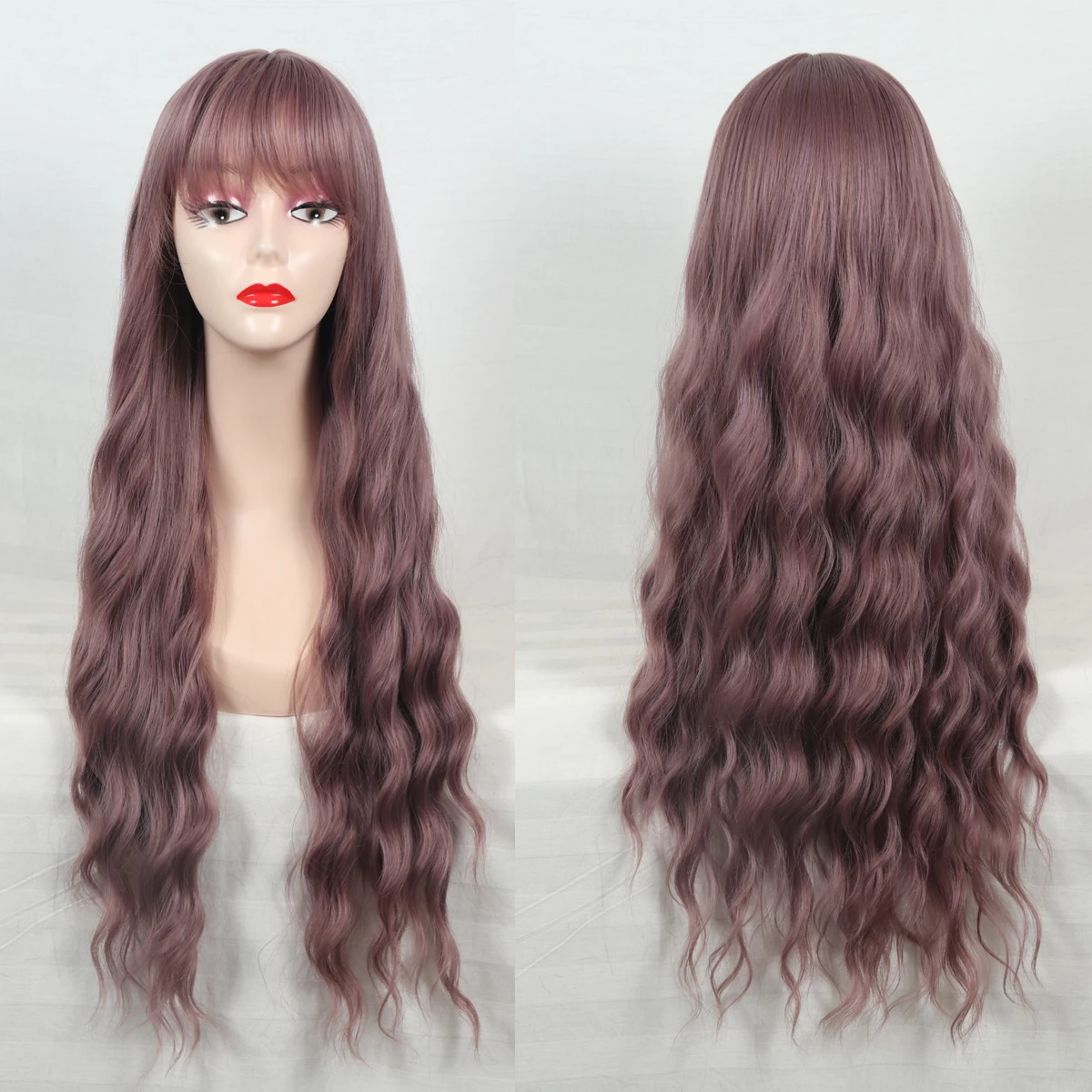 

Loryana Long Mix Purple Pink Brown Wigs With Bangs Heat Resistant Synthetic Hair Kinky Curly Wigs for Women