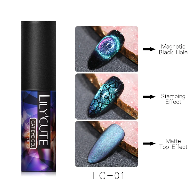 LC01 LILYCUTE 9D Galaxy кошачий глаз Магнитный Гель-лак для ногтей Auroras ногтей матовый градиентный стойкий замачиваемый УФ-Гель-лак - Цвет: LC01