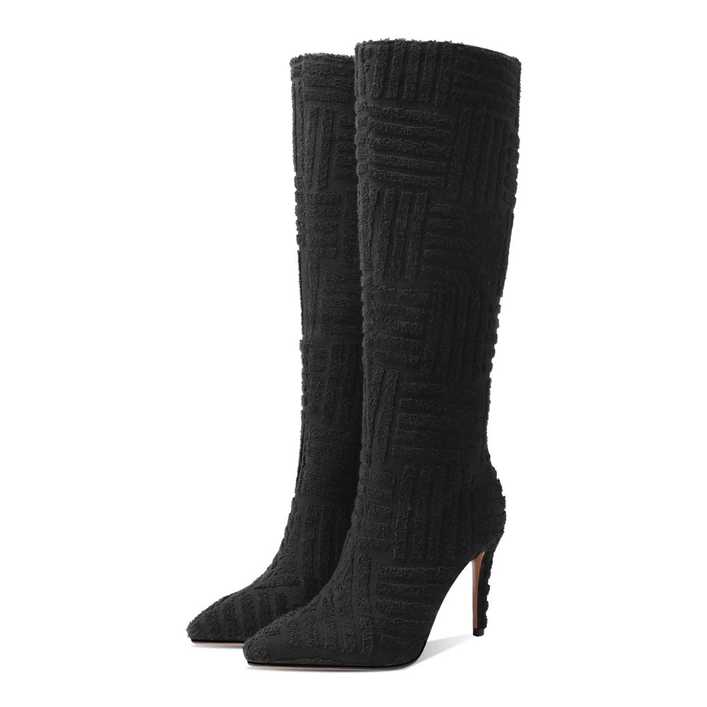 Новые модные женские весенне-осенние ботинки сапоги до колена на высоком каблуке