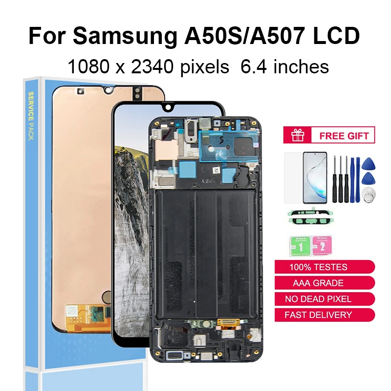 

6.4" Super AMOLED LCDs For Samsung A50S A507 SM-A507FN/DS LCD Display Screen Touch Digitizer Assembly Replacement Parts