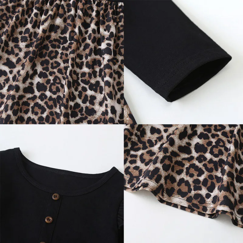 

Baby Girls Long Sleeve Dress Autumn Casual Kids Leopard Print Princess Dresses