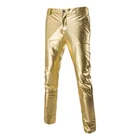 Брюки мужские с металлическим блеском, повседневные штаны для ночного клуба, с плоской передней частью из искусственной кожи, брюки для дискотеки