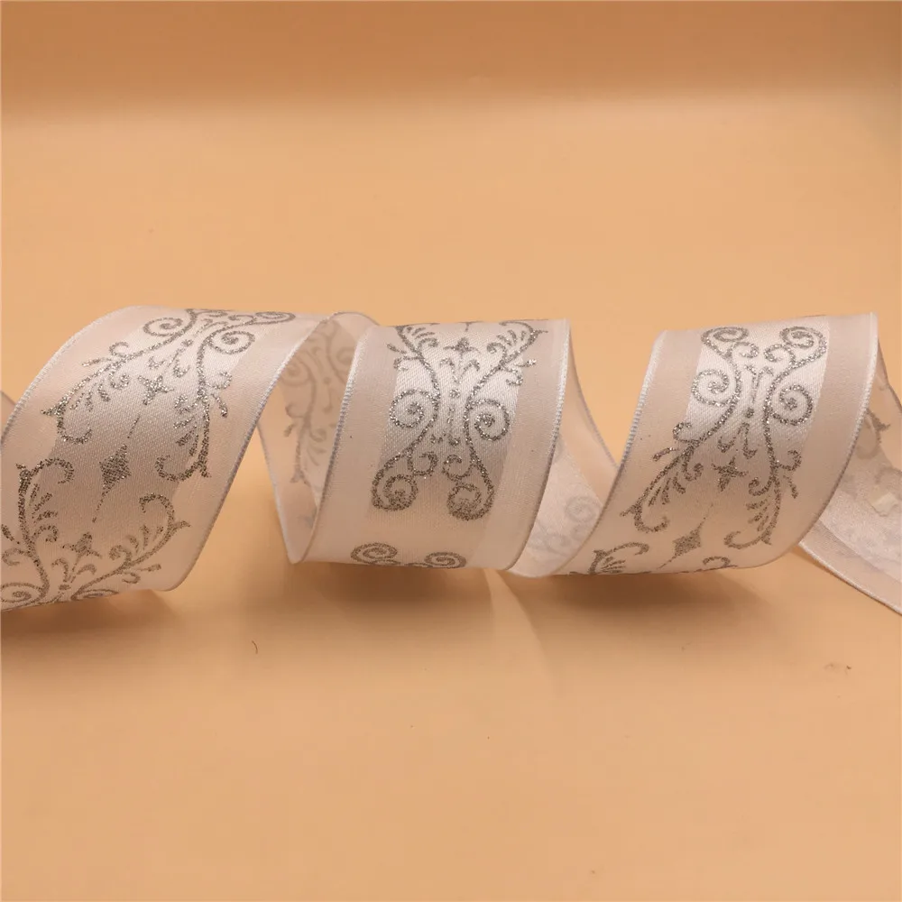 Лента из печать серебряной фольгой органзы 38 мм для украшения дня рождения