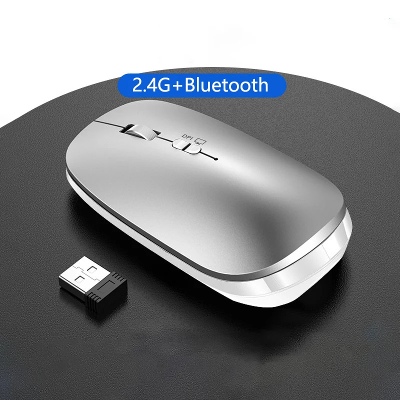 

2.4G Wireless + Bluetooth 5.0 Dual Mode Mouse Rechargeable Silent USB Mice For Laptop PC Computer Slim Office Mause For Tablet