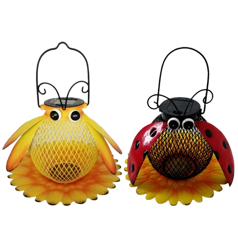 

Solar Bird Feeder for Outside Hanging Metal Beetle Bee Shape Wild Birds Feeder with LED Light Garden Yard Decor