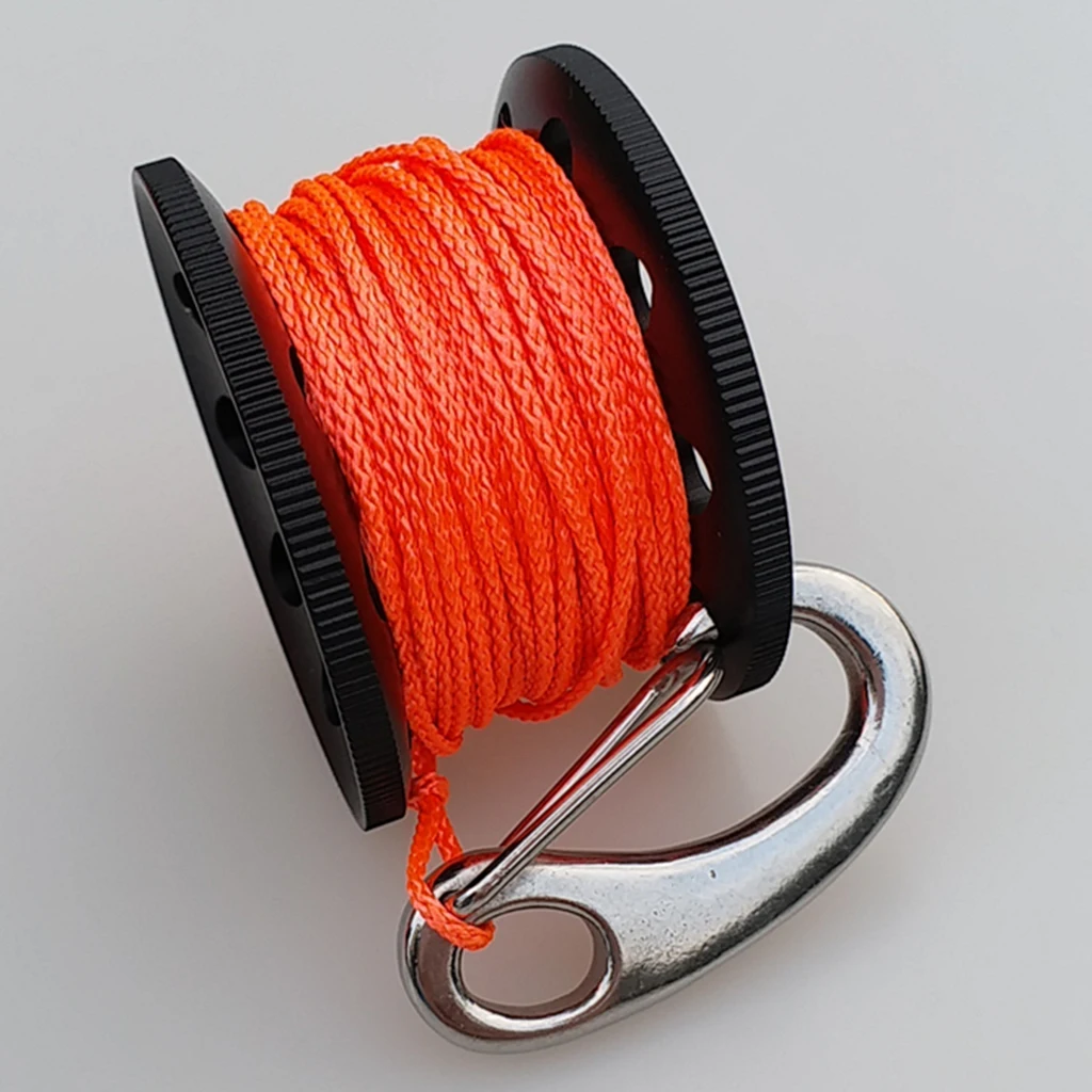 Finger Reel Wreck Scuba Tech Diving Spool 10m/98ft Line Rope with Stainless Clip Scuba Dive Line Rope Guide