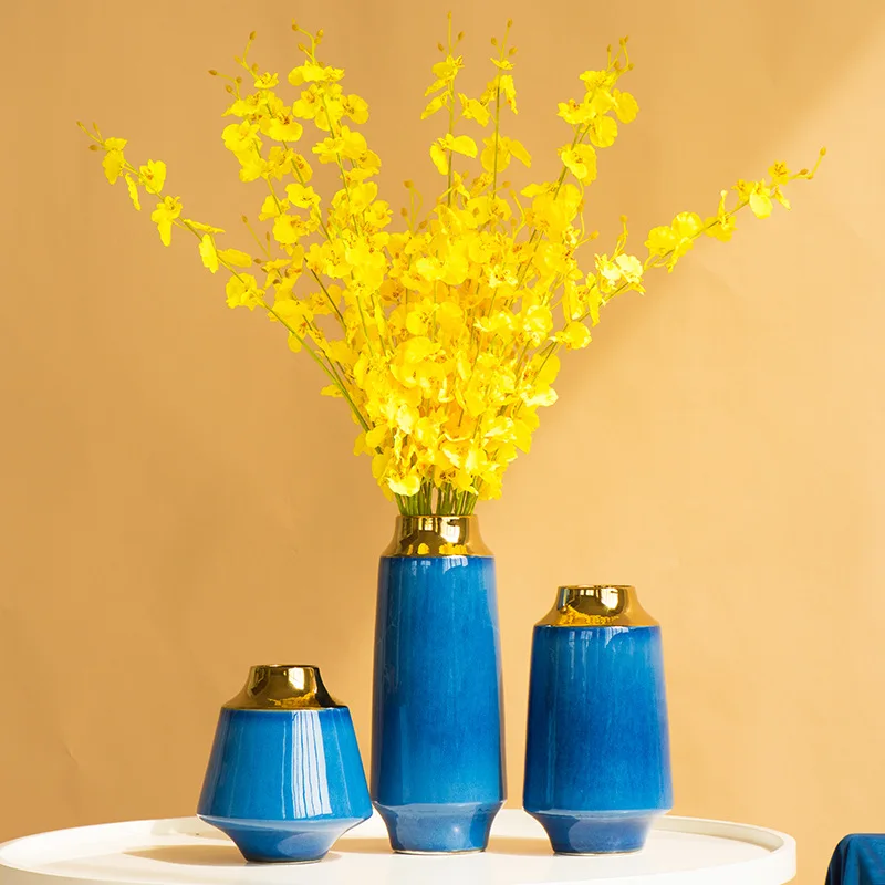

Simple Golden Trim Ceramic Straight Vases For Living Room Manual Painting Golden Decorations Dried Flower Vases Home Decorations