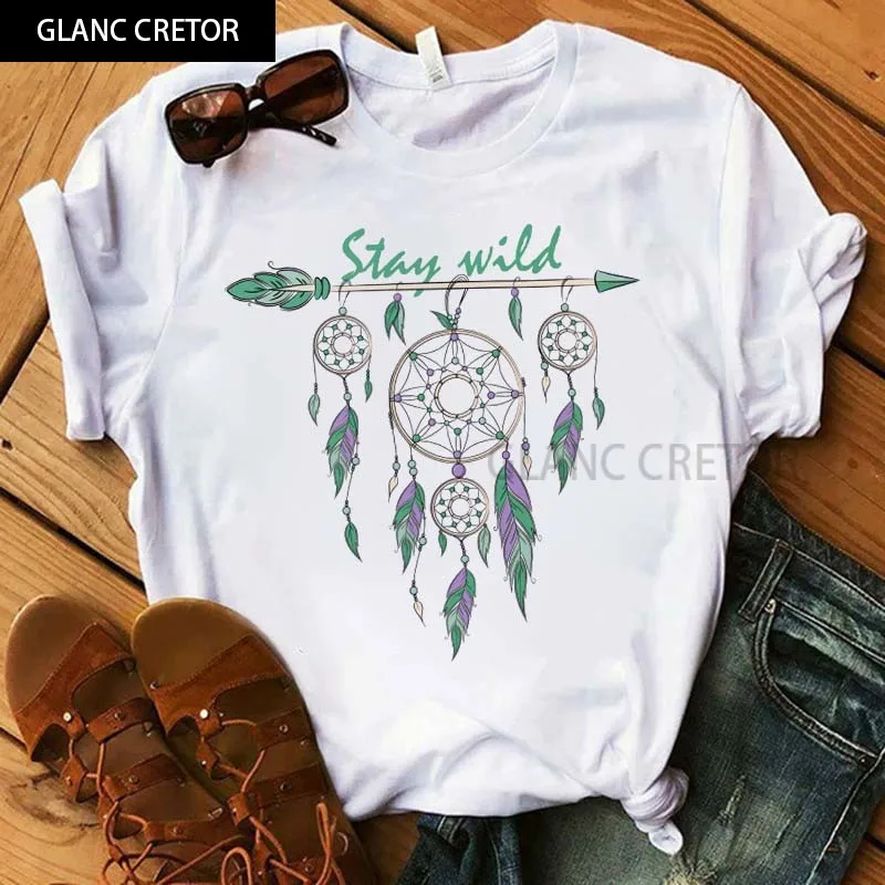 

Summer Flower Earrings T-shirt Dreamcatcher T-shirt Graphic Tops Women's T-shirt Women's Clothes Kawaii Short Sleeve