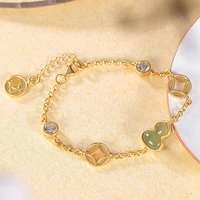 925 silver inlaid natural hetian jade yuanbao gourd bracelet chinese style retro ethnic style light luxury charm womens jewelry