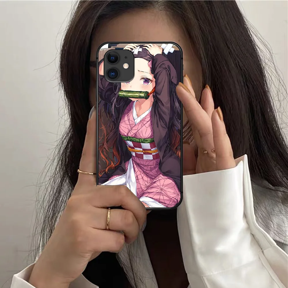 

Anime Kamado Nezuko Phone Case For Iphone 12 Mini 11 PRO X XR XS MAX 6 6s 7 8 Plus 4 5 5s SE 2020 black Hoesjes Luxury Coque