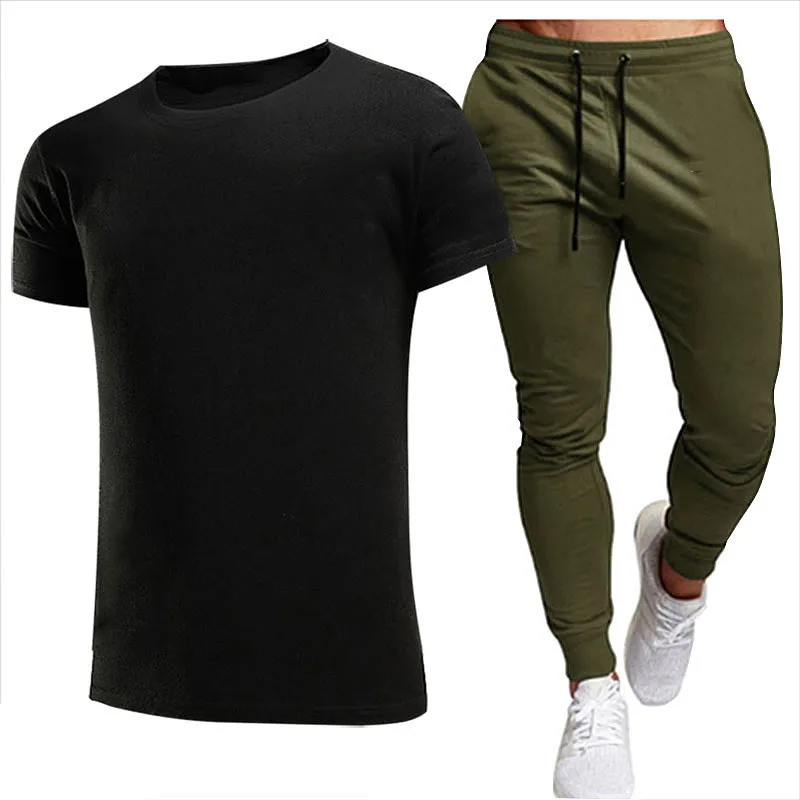 

2021 summer new solid color casual men's fashion brand sportswear men's track suit short-sleeved T-shirt 2 sets + customized LOG