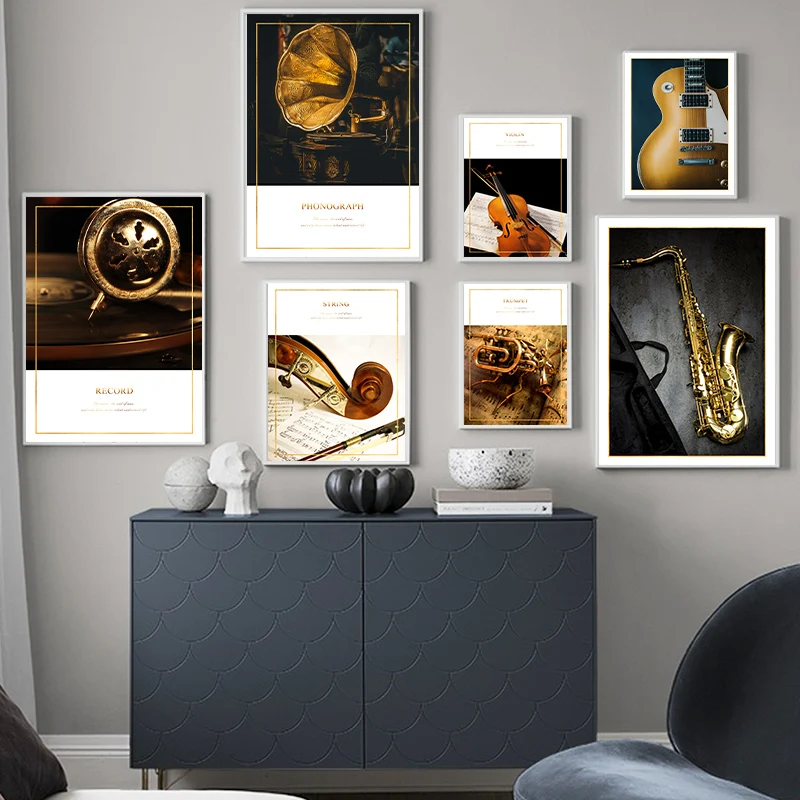 

Modern Nordic Canvas Painting Anime Wall Art Violin Guitar Pictures Retro Musical Instrument Print Poster Living Room Decoration
