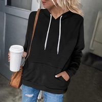 solid womens sweater new pocket hooded casual top europe and america in autumn long sleeve