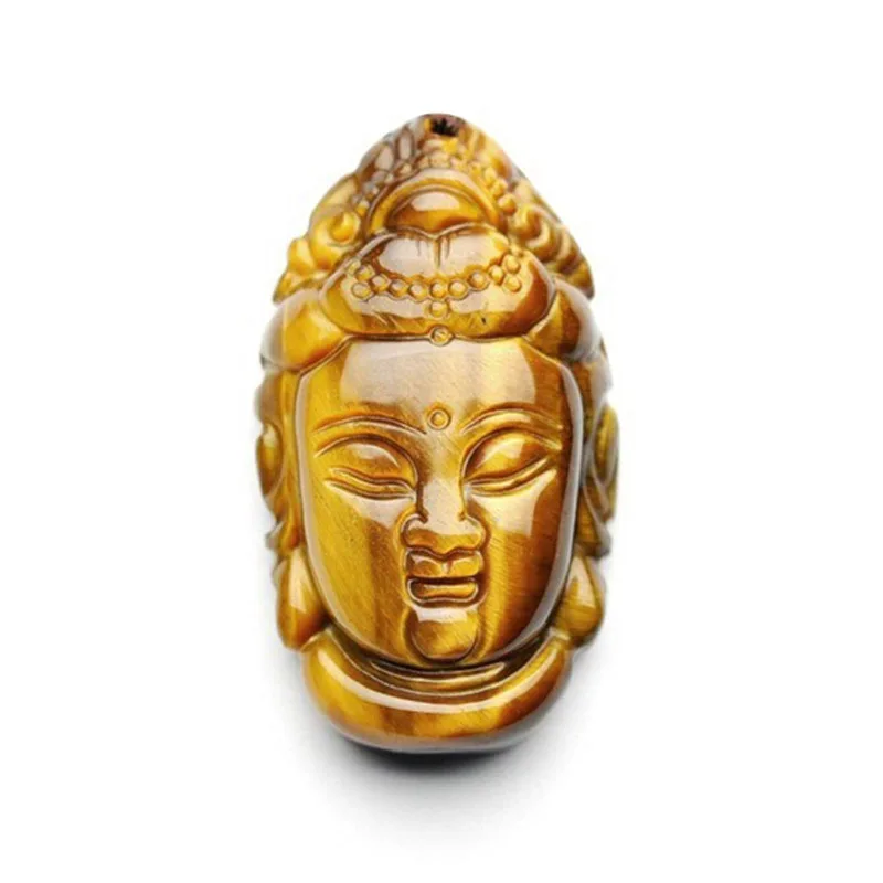 

KYSZDL Natural Yellow Tiger Eye stone Pendant Handcarved Guanyin Head Pendant For Lucky Buddha Pendant Man Amulet Free Rope