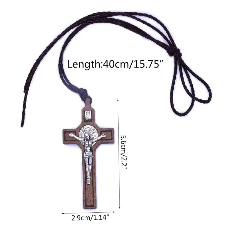 

Jesus Cross Necklace Wood Metal Pendant Jewelry Men Womens Catholic Religious