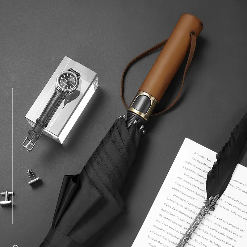 Длинный зонтик 8K Бизнес Зонт ветрозащитный деревянной ручкой большой Для мужчин