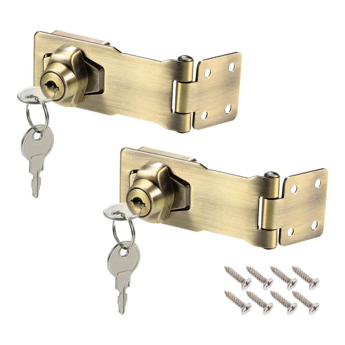 

uxcell 4-inch Keyed Hasp Locks w Screws for Door Keyed Alike Bronze Tone 2Pcs