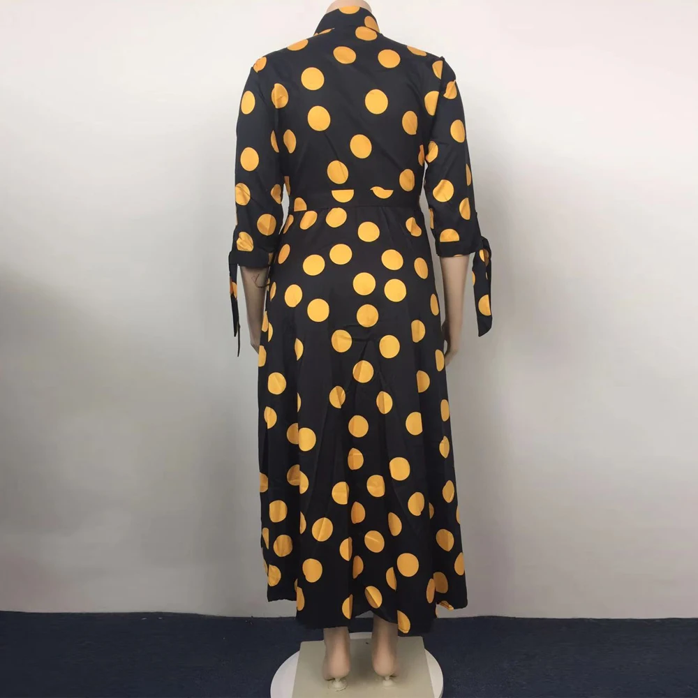 

XL-5XL Polka Dot Print Office Lady Blouse Dress Woman Turn Down Collar Half Sleeve Shirt Dress Spring High Waist Sash Robe Femme