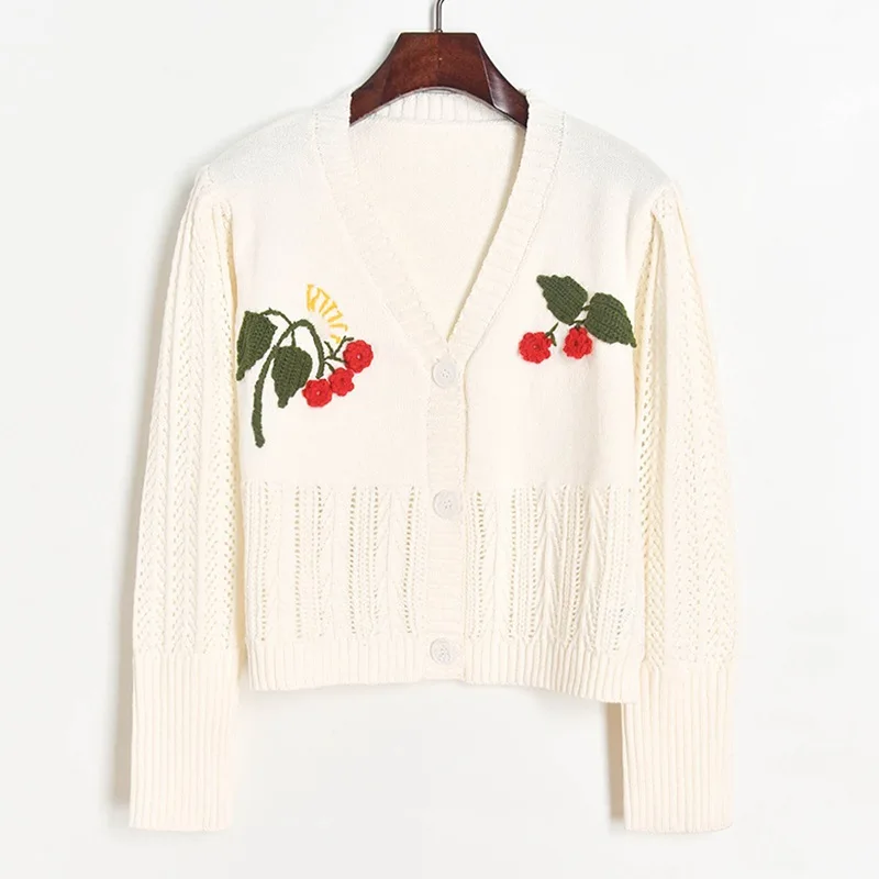 

Autumn Winter Floral Embroidery Knitted Cardigans Women 2020 Korean Style Casual V-neck Oversized Thicked Sweater Female