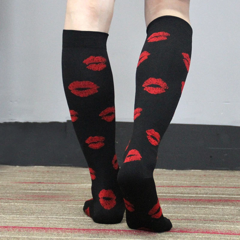 Moda Mulaya Compression Stockings Men/Women Correcting Leg Muscle Pressure and Soothing Rainbow Kiss Music Tall Tube Funny gym